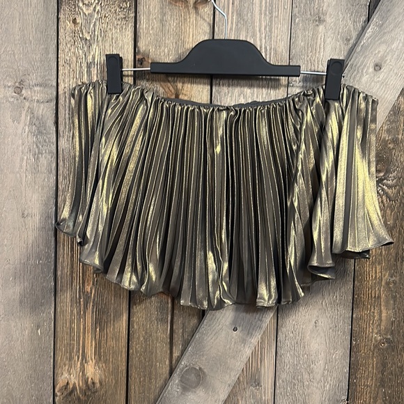 NWT Anthropologie Green & Gold Metallic Pleated Skirt and Top Set - Picture 12 of 16